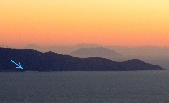 Sunset over the Tuscan islands, with Corsica in the background