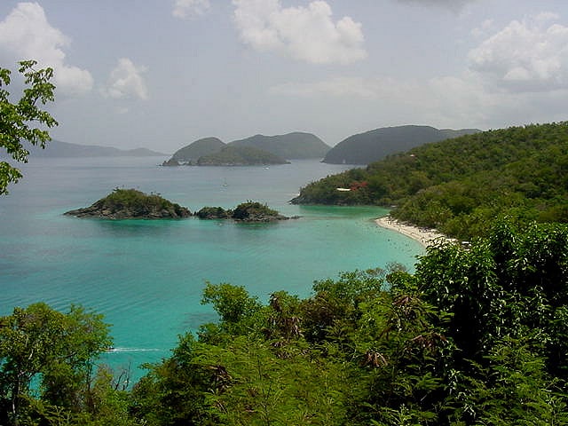 looking down on caneel bay, a resort on st. john in the u.s.v.i.