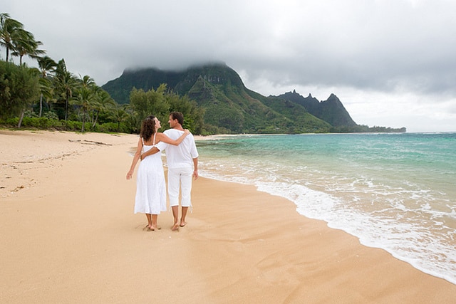 Couple walking on the beach