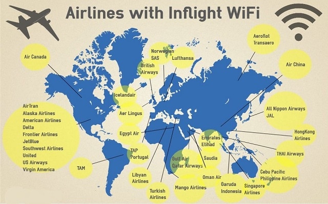 Map of airlines with inflight WiFi