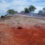 The smoke and the discolored terrain