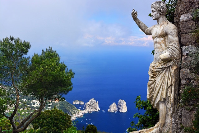 Statue of Augustus and Faraglioni rocks from Monte Solaro