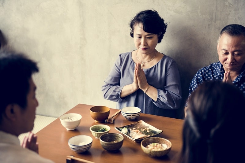 Japanese family eating