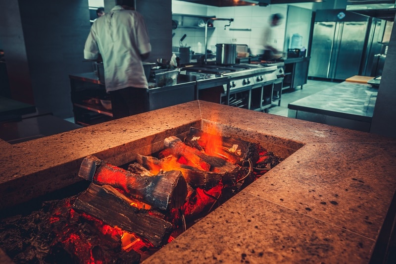 modern restaurant with fireplace