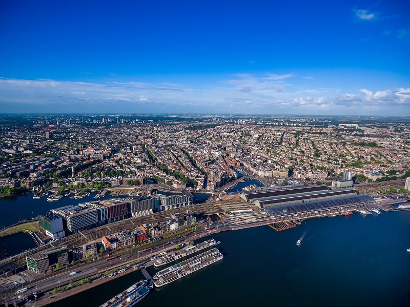 City aerial view over Amsterdam