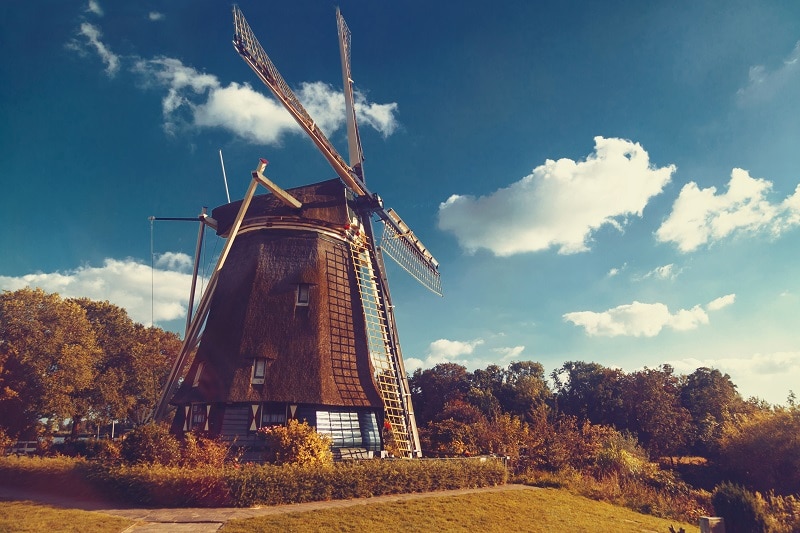 Old wooden windmill in Amsterdam, Netherlands