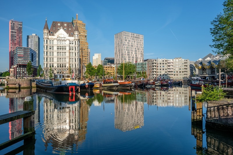 Rotterdam city cityscape skyline with, Oude Haven, Netherlands.