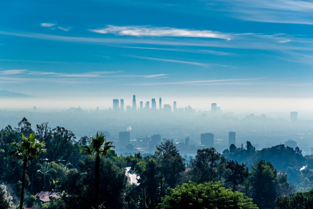 Los Angeles misty skyline, California, USA