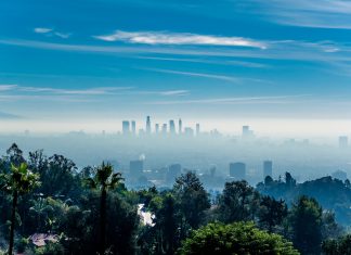 Los Angeles misty skyline, California, USA