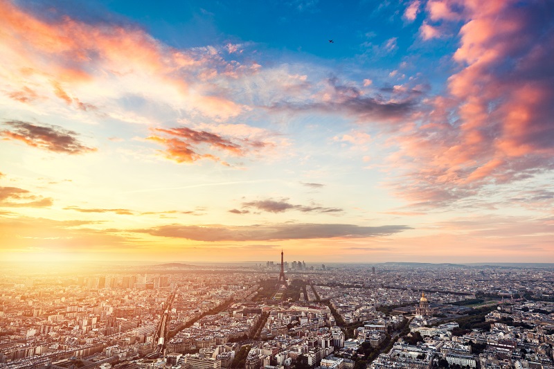 Paris, France at sunset.