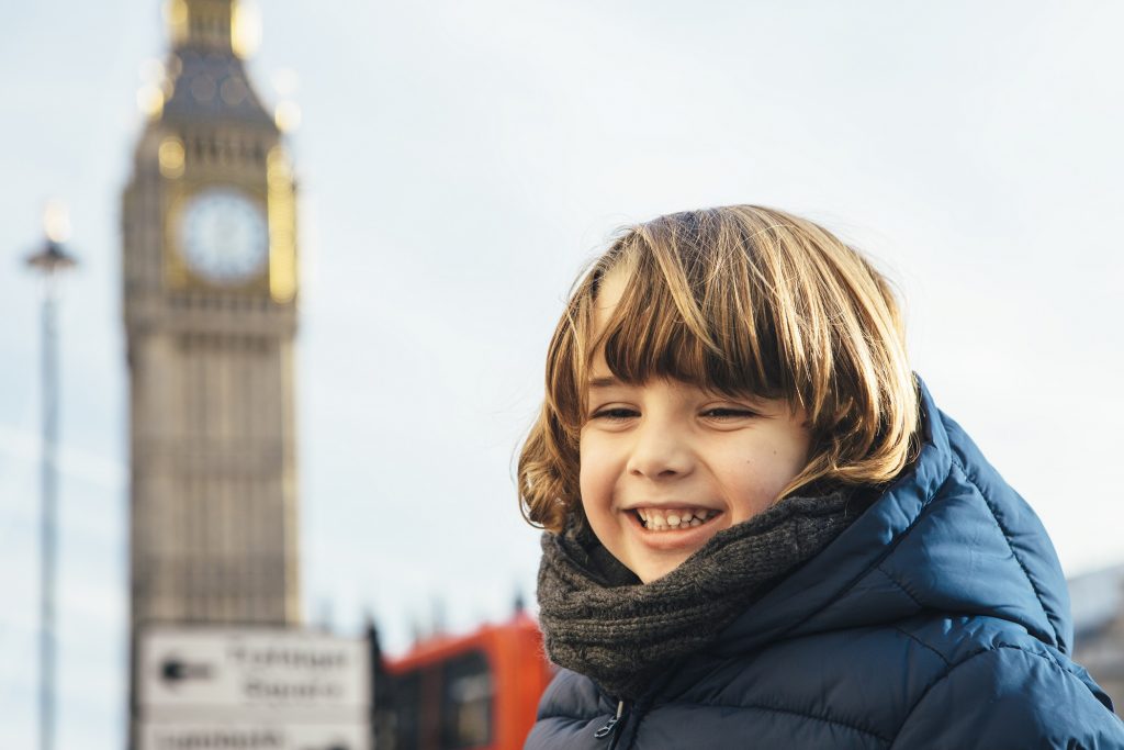Smiling child on holidays in London