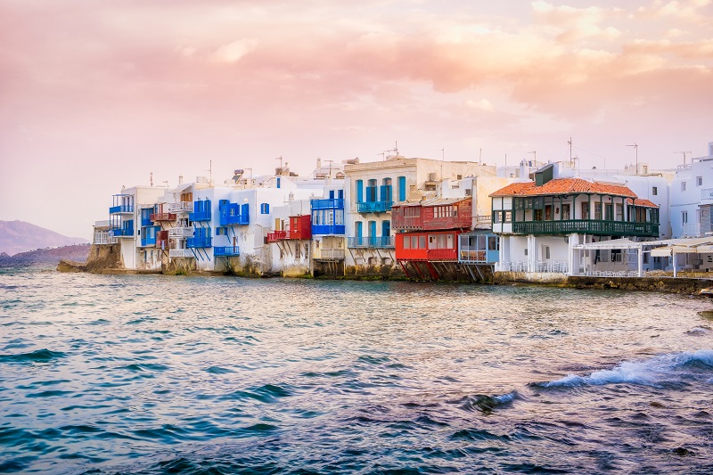 Scenic view of Little venice on Mykonos island