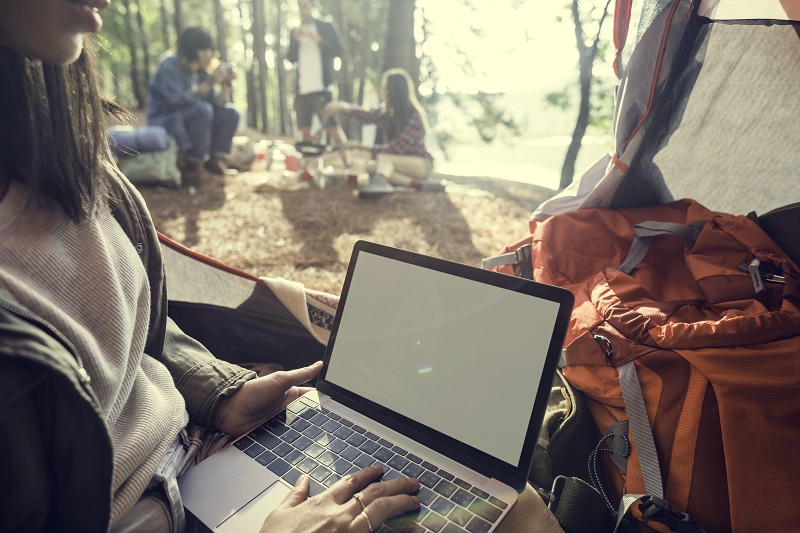 Girl Typing Laptop Copy Space Concept