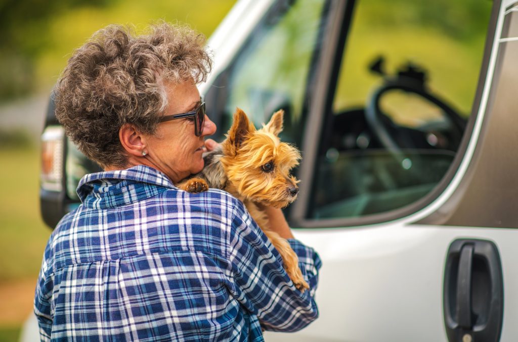 Woman Traveling with Pet