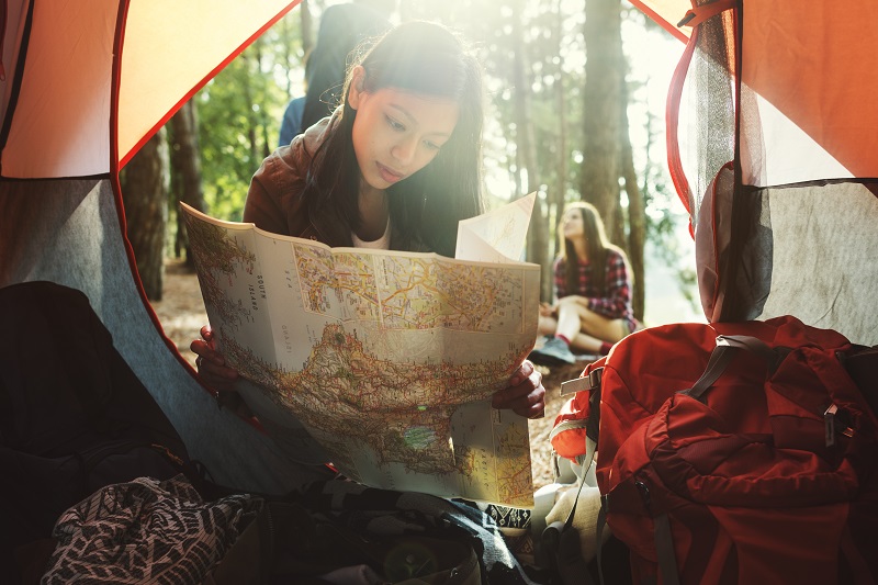 Girl Map Outdoors Travel Concept