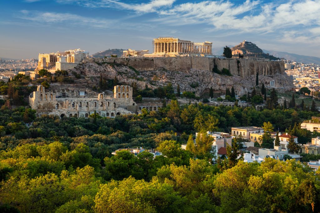 Scenic panoramic view on Acropolis in Athens, Greece at sunrise