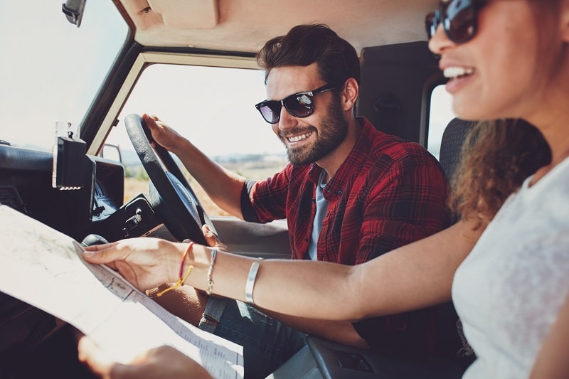 Young couple on road trip