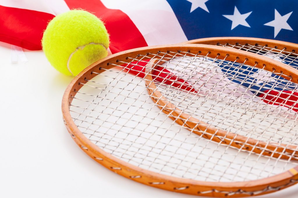 American flag with tennis rackets.
