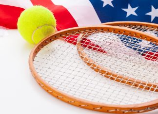 American flag with tennis rackets.