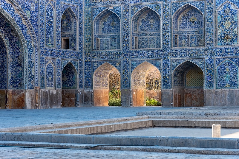 Tilework on walls of Imam Mosque, Imam Square in Isfahan, Iran