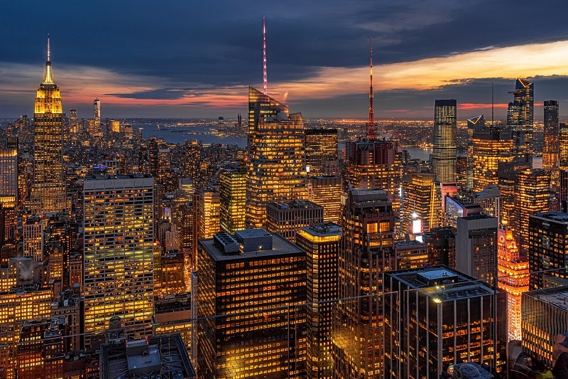 Top Scene of New York City cityscape in lower manhattan at the t
