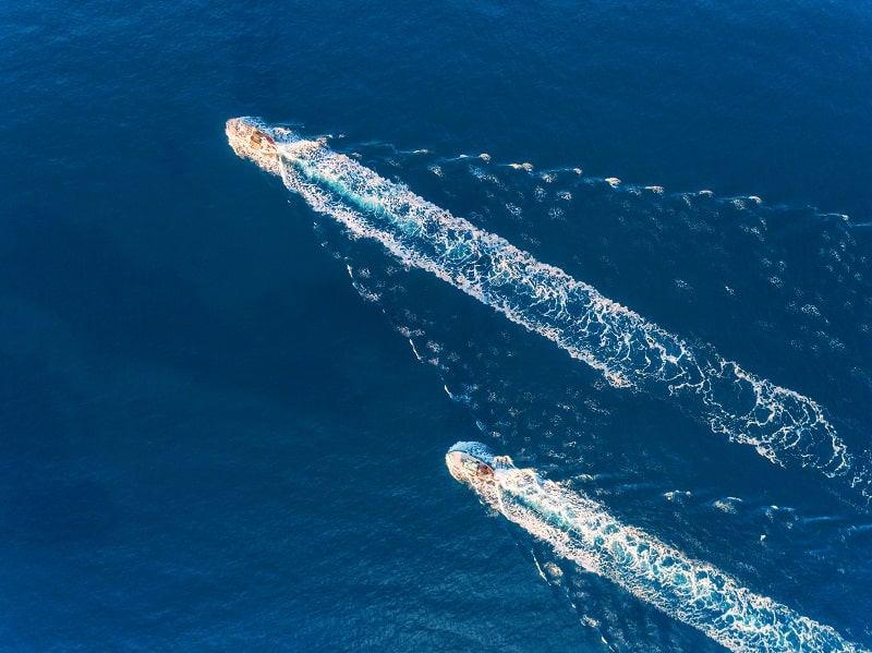 Yacht at the sea. Aerial view of luxury floating ship