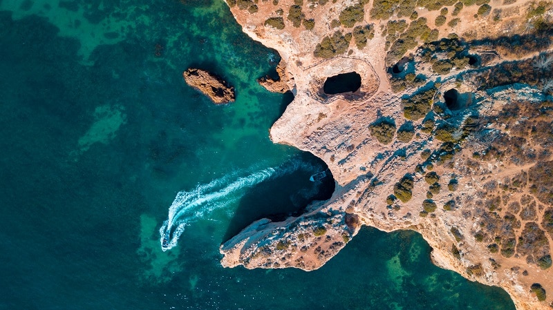 Beautiful Atlantic beaches and cliffs of Algarve, Portugal on a sunny summer day